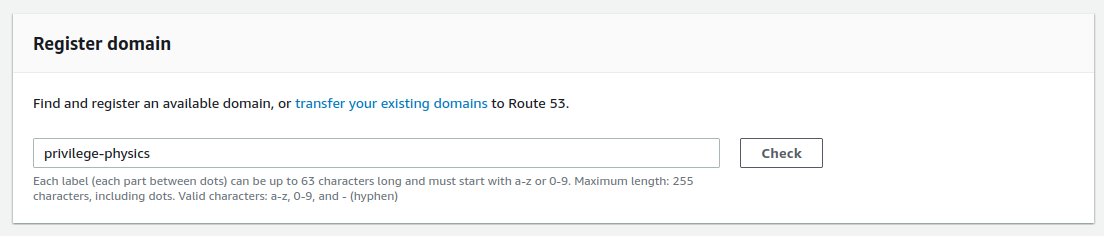 image of route53 UI domain search