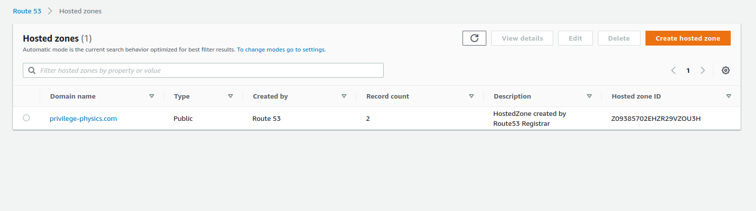 image of route53 UI showing the zone
